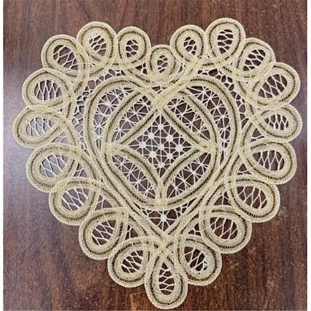Peking Handicraft 8 in. All Battenburg Heart Shape Gold Edwardian Crochet Doily 0650GD08HT
